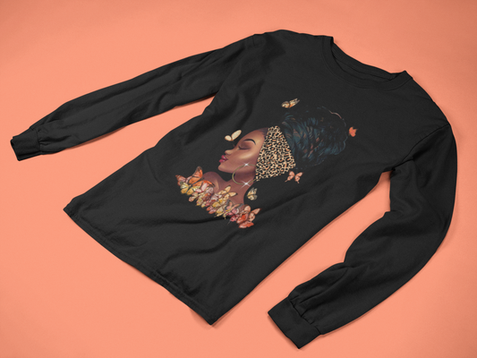 Long Sleeve Black T-Shirt Women with Afro Woman